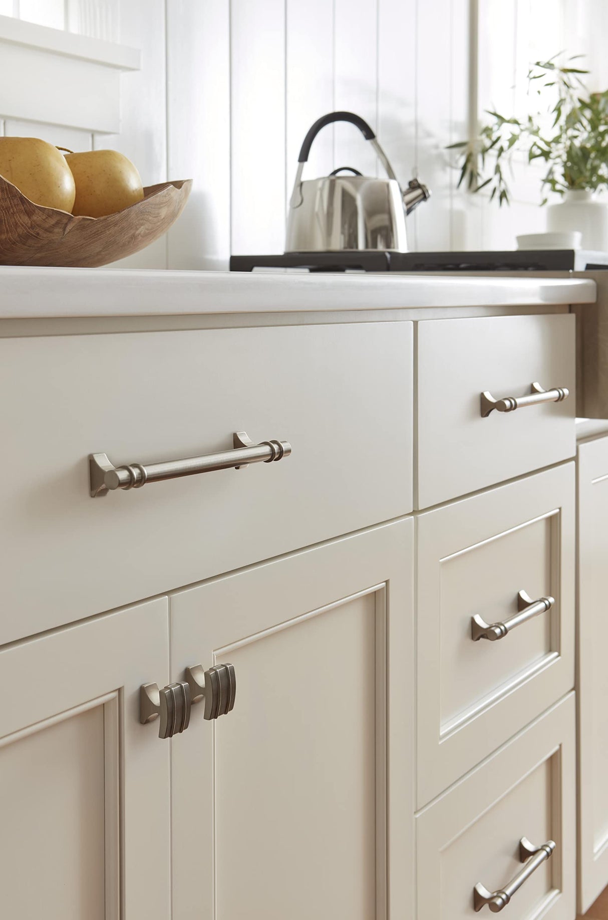 Amerock Cabinet Pull Satin Nickel 5-1/16 inch (128 mm) Center to Center Davenport 1 Pack Drawer Pull Drawer Handle Cabinet Hardware