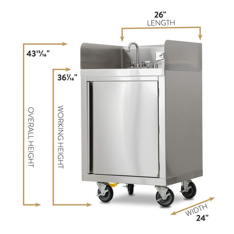 John Boos MHS-2624 Commercial Stainless Steel Mobile Hand Wash Station with Integrated 2.5 Gallon Water Heater, 5 Clean and 6 Gray Tanks