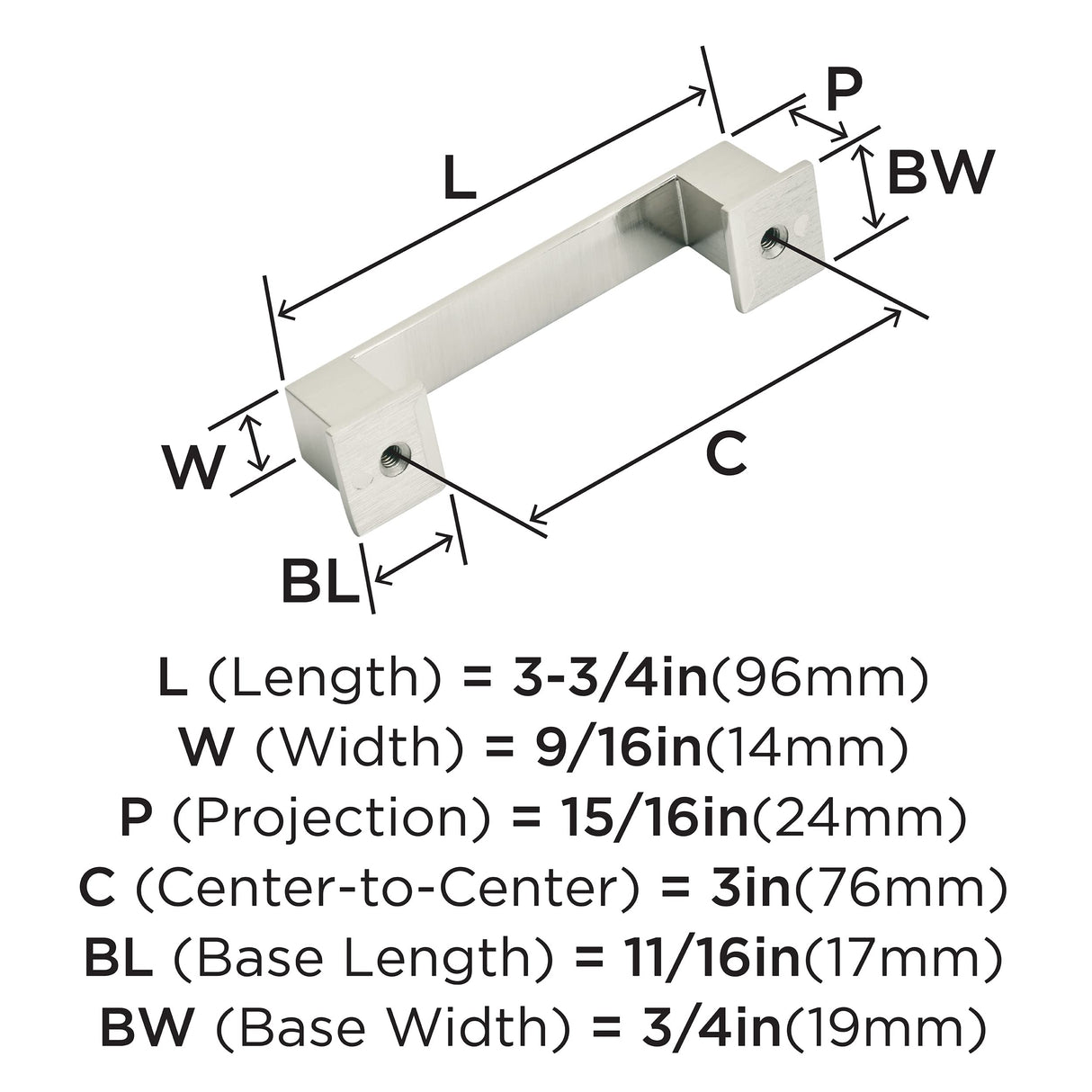 Amerock Cabinet Pull Satin Nickel 3 inch (76 mm) Center to Center Appoint 1 Pack Drawer Pull Drawer Handle Cabinet Hardware