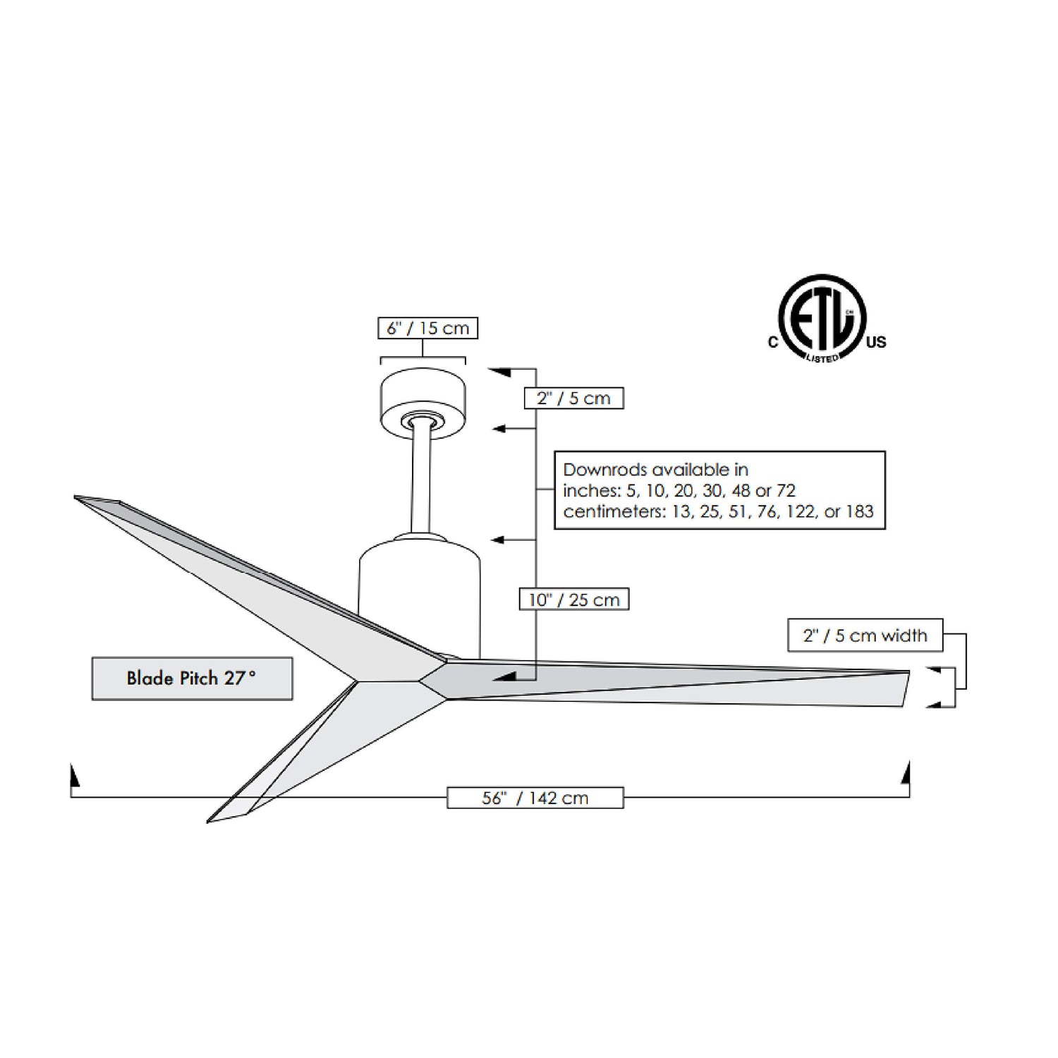 Matthews Fan EKH-BN-BN Eliza-H 3-blade ceiling mount paddle fan in Brushed Nickel finish with brushed nickel ABS blades.