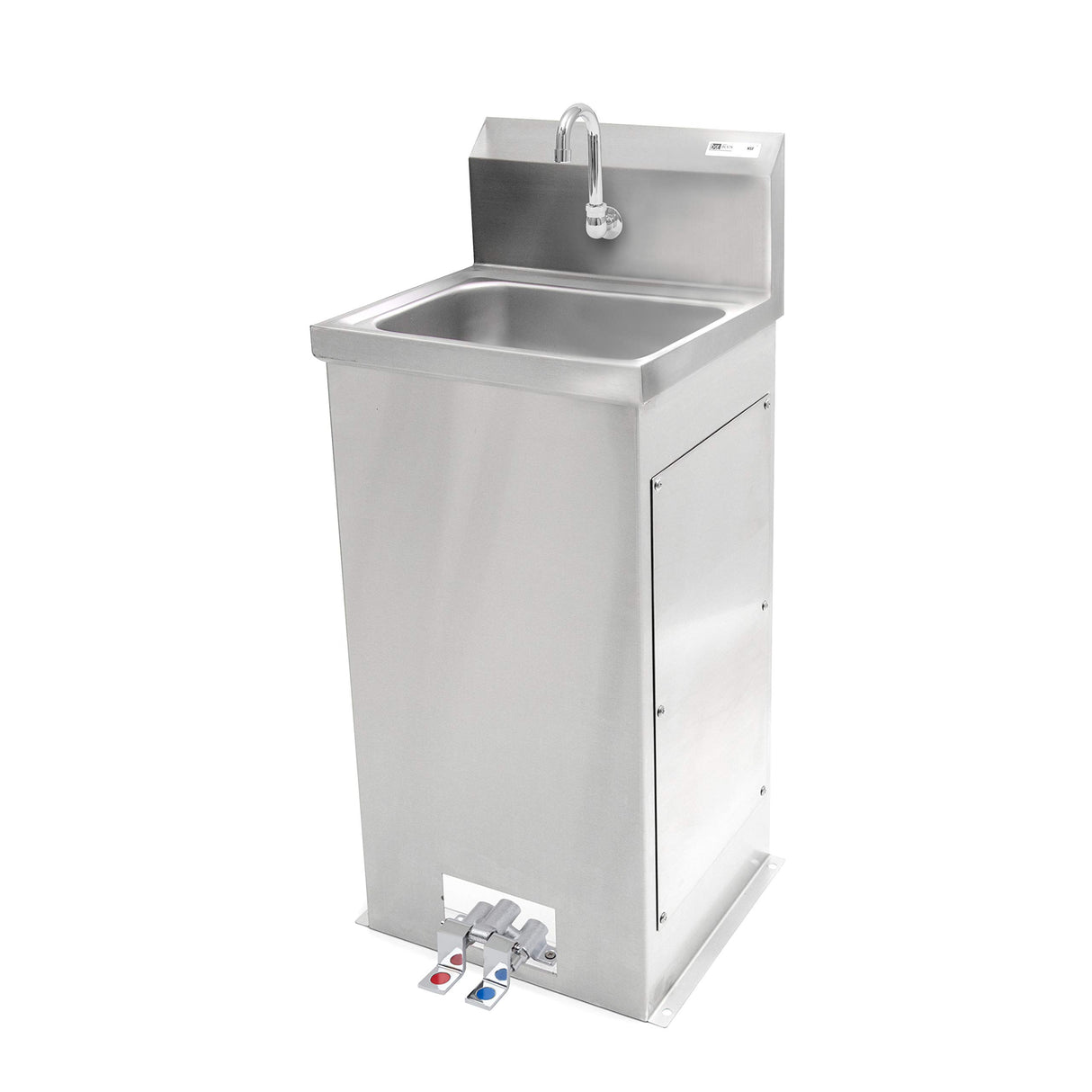 John Boos PBHS-F-1410 Hands-Free Pedestal Hand Washing Sink, 14" Wide x 10" Front to Back 5" Deep Bowl, 1 Centered Splash Mount Faucet Hole, Goose Neck Spout and Foot Valves Included