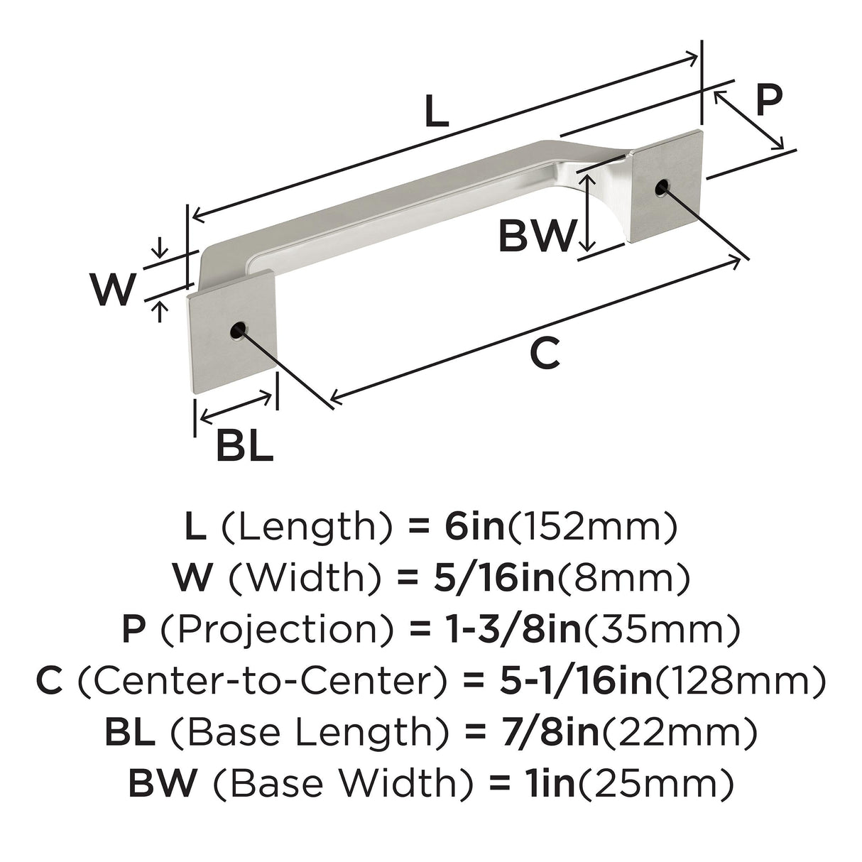 Amerock Cabinet Pull Satin Nickel 5-1/16 inch (128 mm) Center-to-Center Exceed 1 Pack Drawer Pull Cabinet Handle Cabinet Hardware