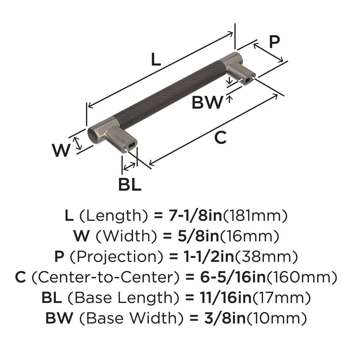 Amerock Cabinet Pull Satin Nickel/Oil-Rubbed Bronze 6-5/16 inch (160 mm) Center to Center Esquire 1 Pack Drawer Pull Drawer Handle Cabinet Hardware