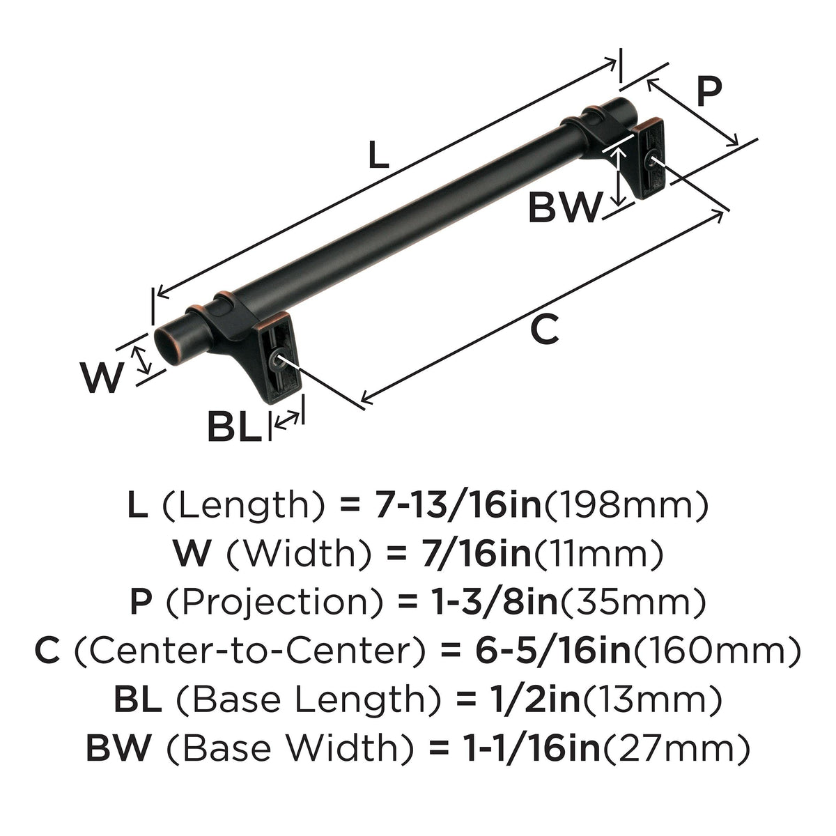 Amerock Cabinet Pull Oil Rubbed Bronze 6-5/16 inch (160 mm) Center to Center Davenport 1 Pack Drawer Pull Drawer Handle Cabinet Hardware