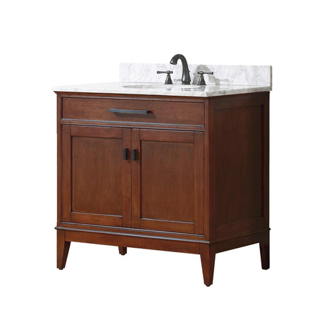 Avanity Madison 37 in. Vanity in Tobacco finish with Carrara White Marble Top