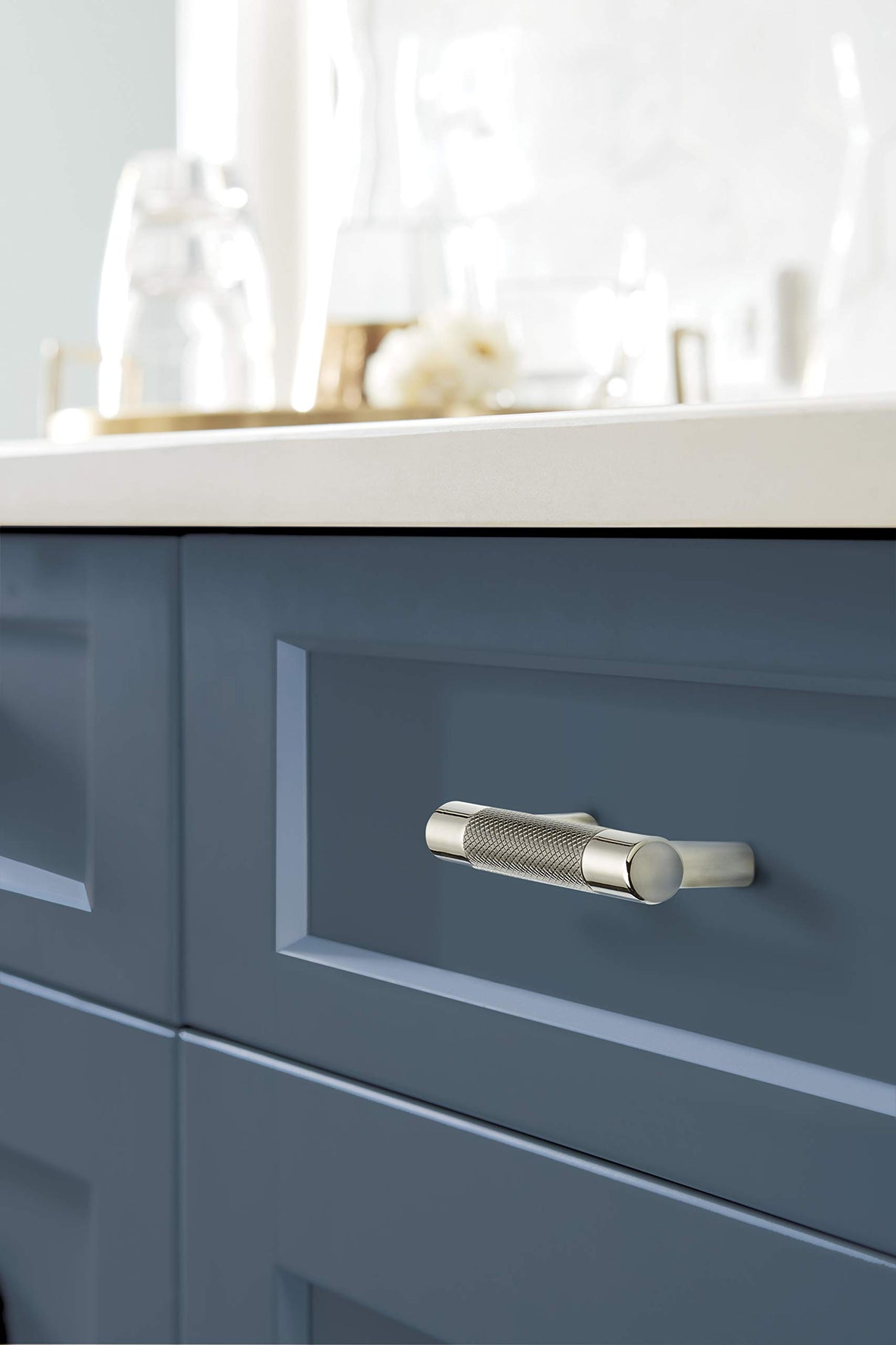Amerock Cabinet Pull Polished Nickel/Gunmetal 3inch & 3-3/4 inch (76mm & 96 mm) Center to Center Esquire 1 Pack Drawer Pull Drawer Handle Cabinet Hardware