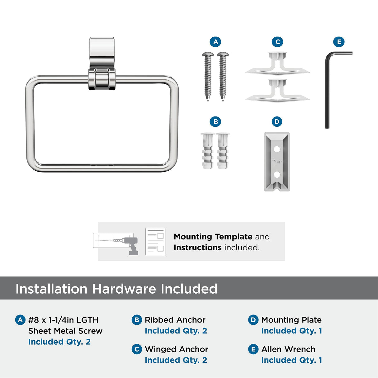 Amerock BH3605226 Chrome Towel Ring 5-1/4 in (133 mm) Length Towel Holder Davenport Hand Towel Holder for Bathroom Wall Small Kitchen Towel Holder Bath Accessories