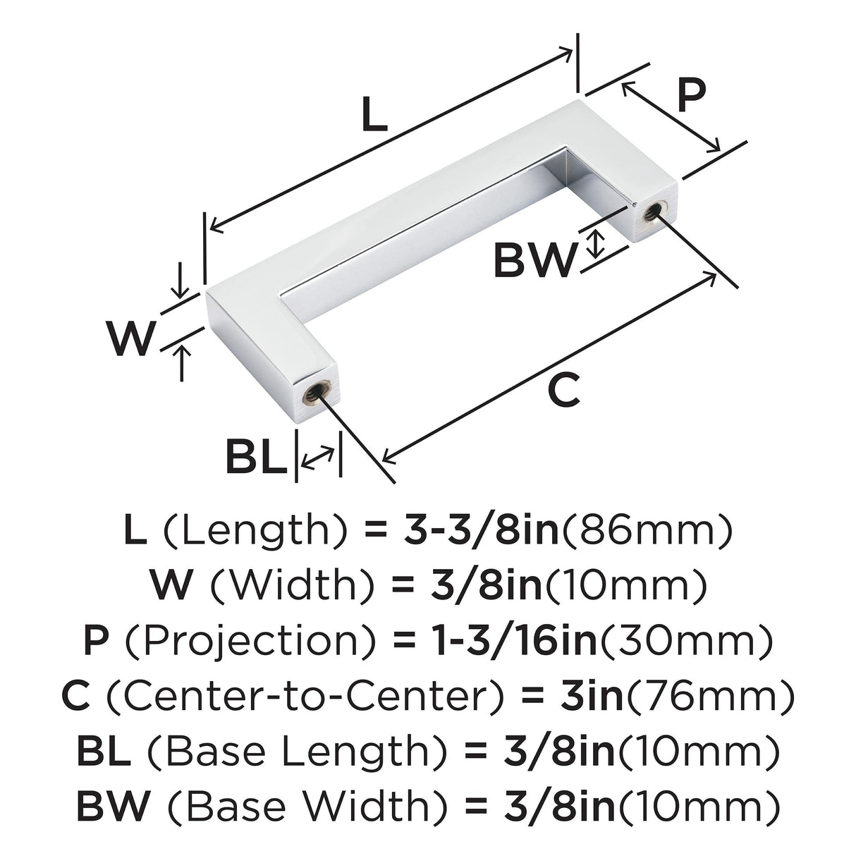 Amerock Cabinet Pull Polished Chrome 3 inch (76 mm) Center to Center Monument 1 Pack Drawer Pull Drawer Handle Cabinet Hardware