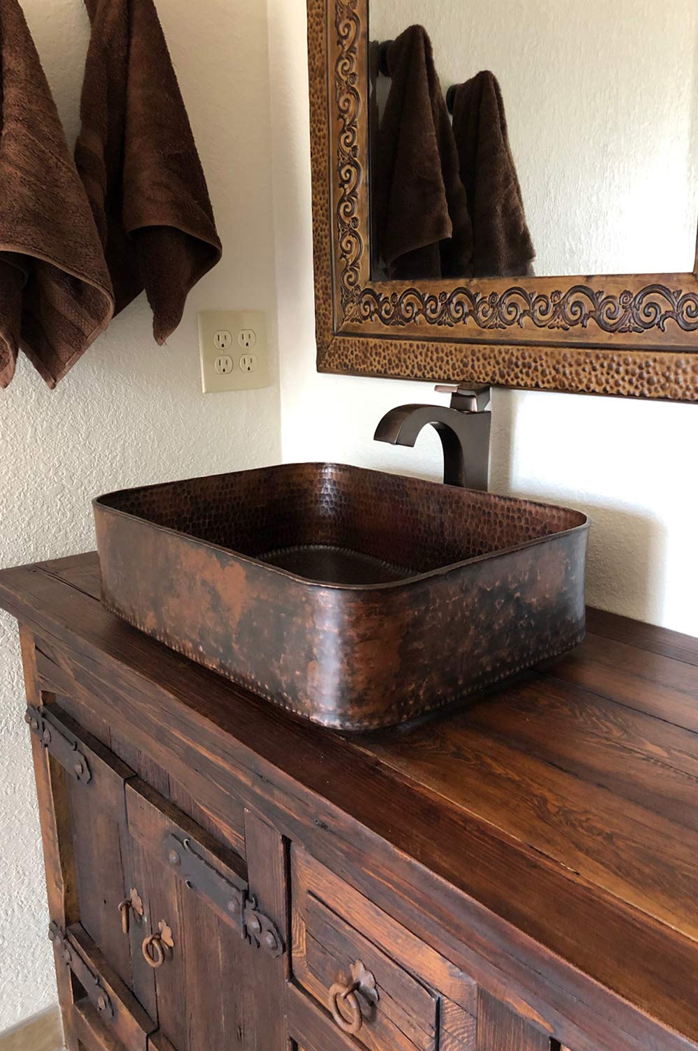 Premier Copper Products PVTREC19DB 19-Inch Rectangle Tub Hand Forged Old World Copper Vessel Sink