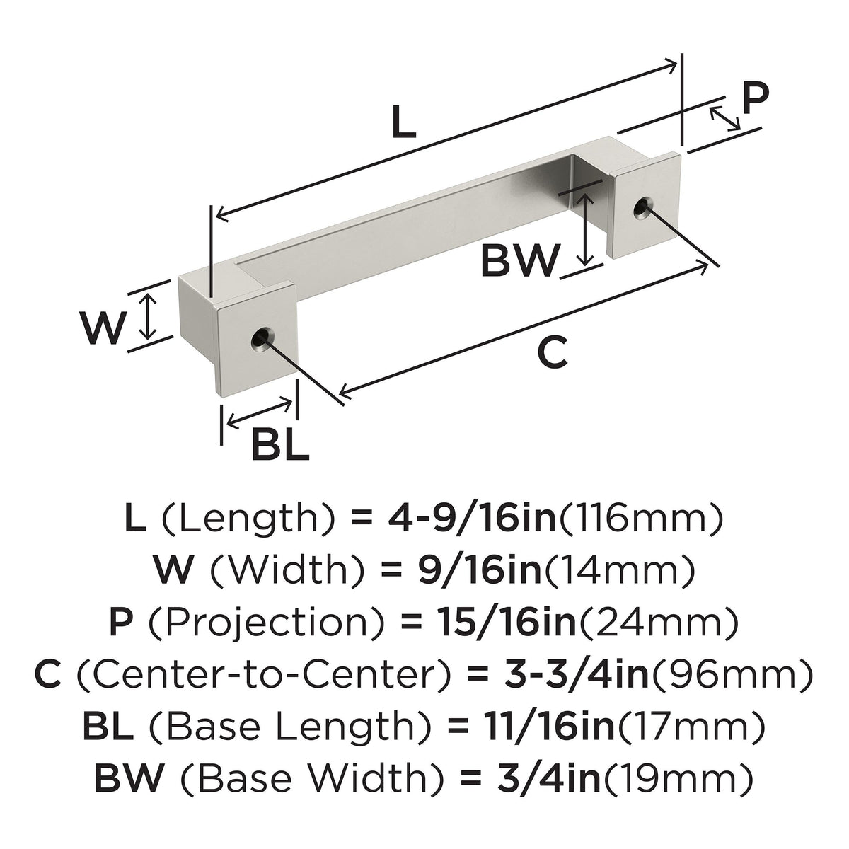 Amerock Cabinet Pull Satin Nickel 3-3/4 inch (96 mm) Center-to-Center Appoint 1 Pack Drawer Pull Cabinet Handle Cabinet Hardware