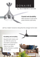 Matthews Fan DA-WH-BS Donaire wet location 3-Blade paddle fan constructed of 316 Marine Grade Stainless Steel