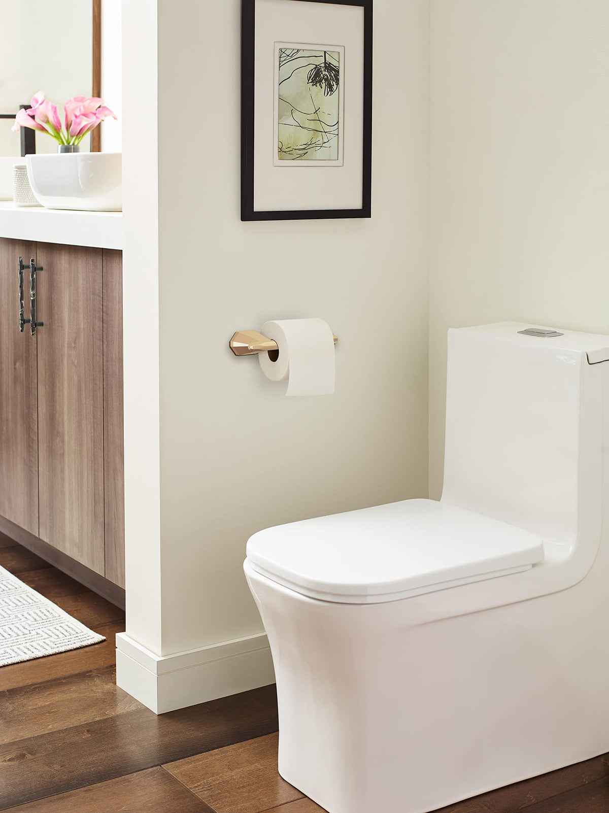 Amerock BH36041CZ Champagne Bronze Single Post Toilet Paper Holder 7-13/16 in. (198 mm) Toilet Tissue Holder St. Vincent Bath Tissue Holder Bathroom Hardware Bath Accessories