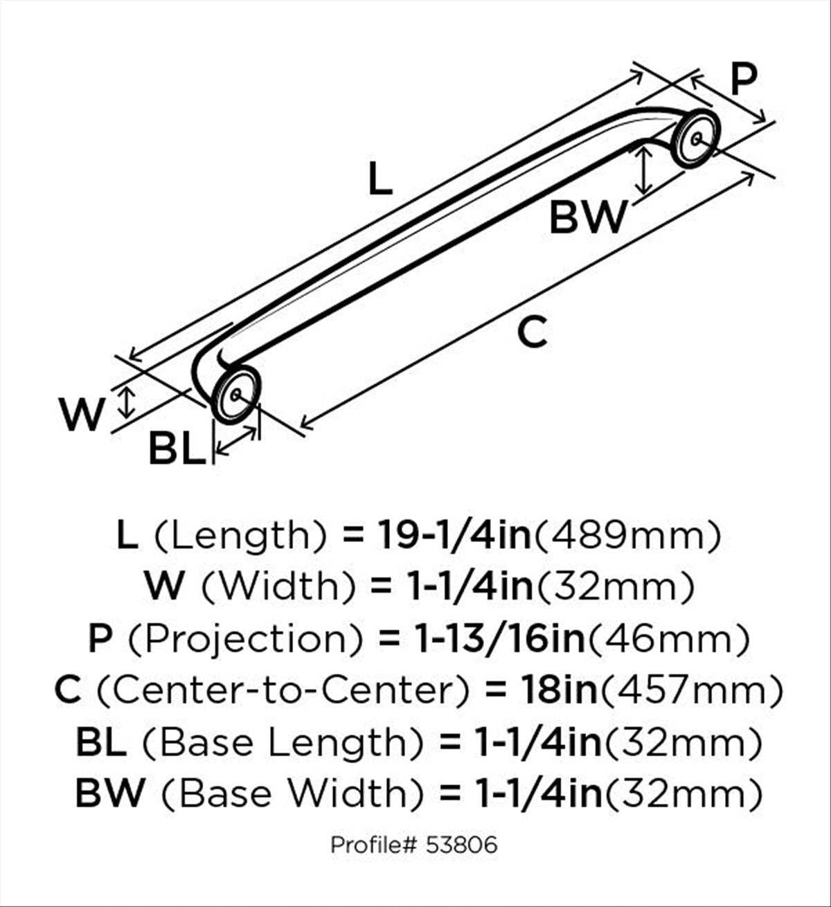 Amerock Appliance Pull Polished Nickel 18 inch (457 mm) Center to Center Kane 1 Pack Drawer Pull Drawer Handle Cabinet Hardware