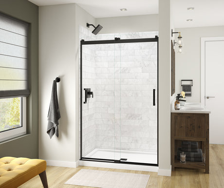 MAAX 135693-900-340-000 Revelation Square 44-47 x 70 ½-73 in. 8mm Bypass Shower Door for Alcove Installation with Clear glass in Matte Black