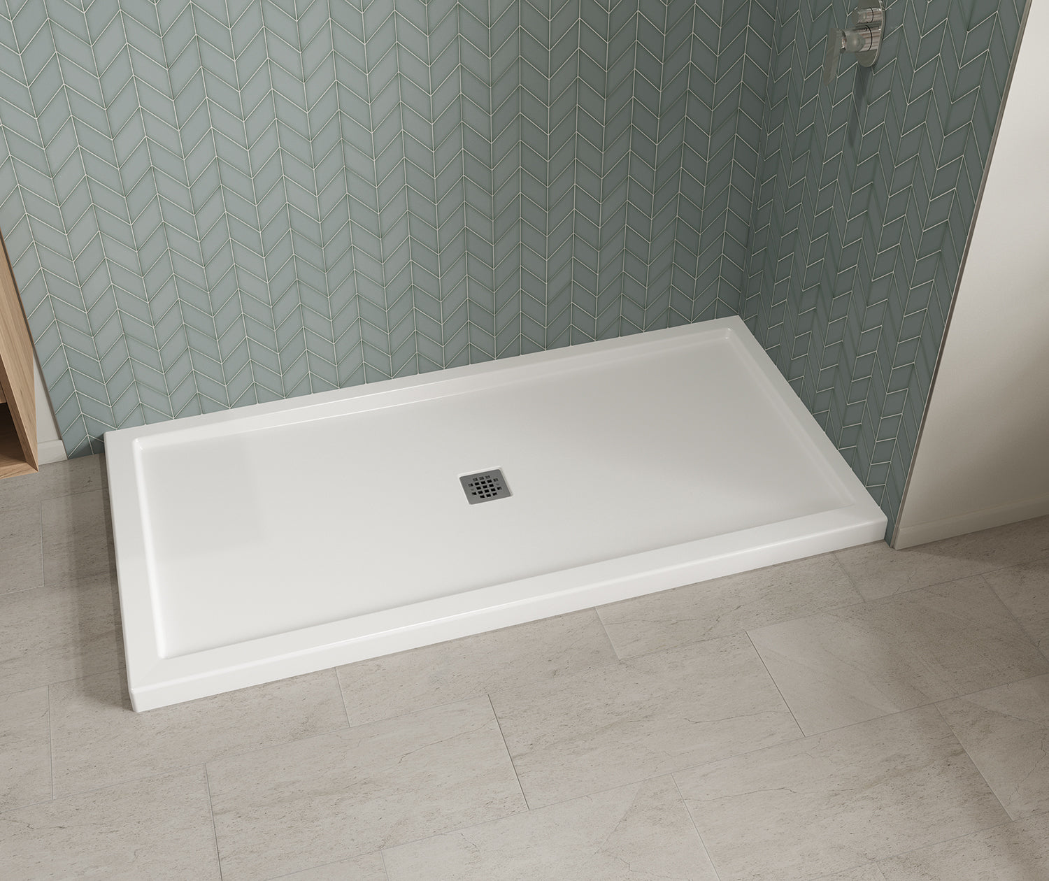 MAAX 420042-503-001-000 B3Square 7236 Acrylic Corner Right Shower Base in White with Center Drain