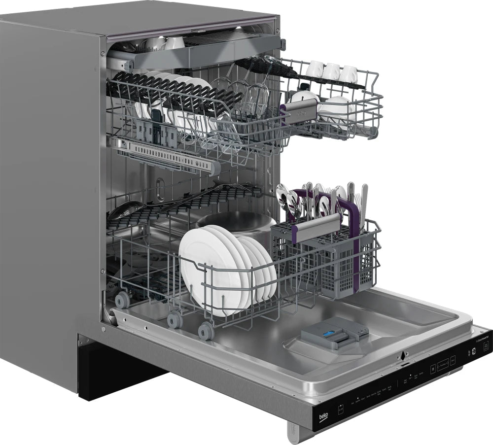 Beko DDT38532X 24 Inch Fully Integrated Dishwasher with 16 Place Settings, 8 Wash Cycles, CornerIntense®, DeepWash™, Stainless Steel Tall Tub, Full-size Third Rack, Dirt/Turbidity Sensor, NSF Certified Rinse, and Energy Star Rated
