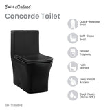 Concorde One Piece Square Toilet Dual Flush in Matte Black, Black Hardware 1.1/1.6 gpf