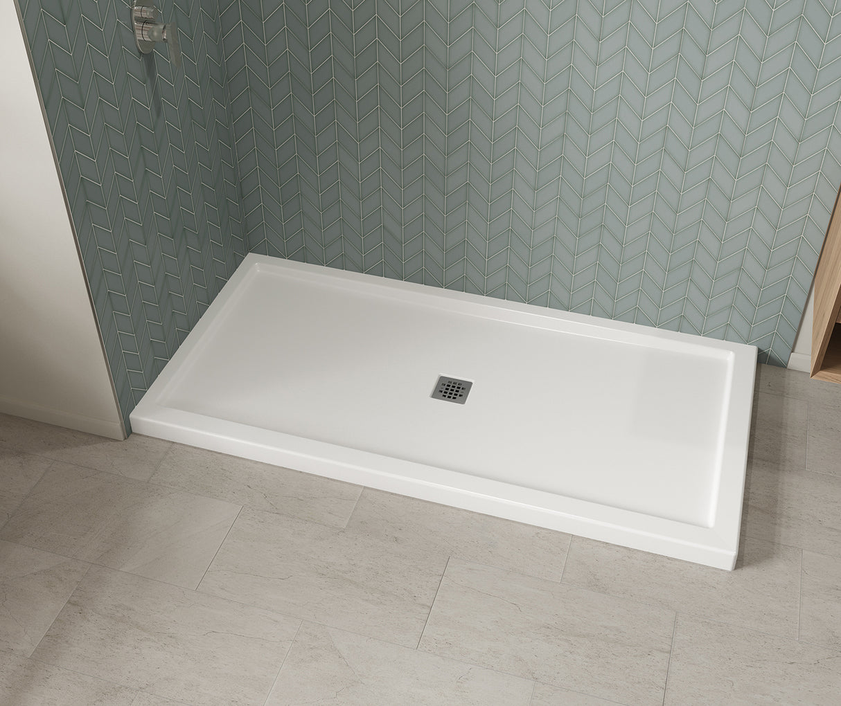 MAAX 420042-502-001-000 B3Square 7236 Acrylic Corner Left Shower Base in White with Center Drain
