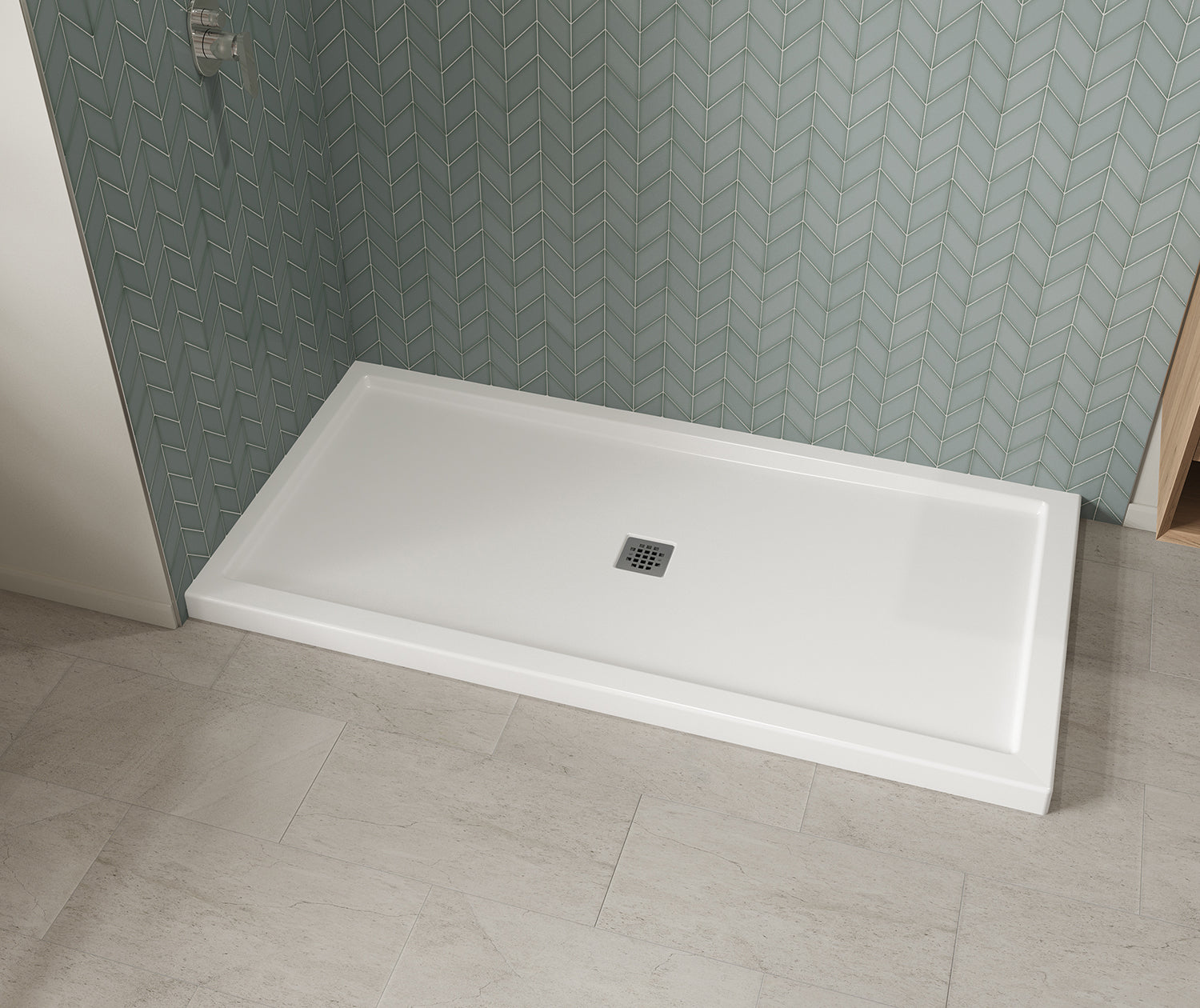 MAAX 420042-502-001-000 B3Square 7236 Acrylic Corner Left Shower Base in White with Center Drain