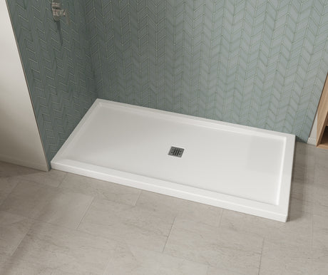 MAAX 420042-502-001-000 B3Square 7236 Acrylic Corner Left Shower Base in White with Center Drain
