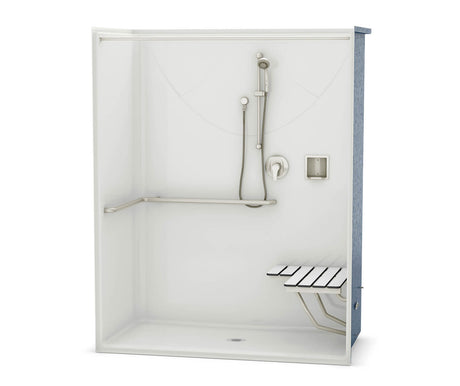 Aker OPS-6030 AcrylX Alcove Center Drain One-Piece Shower in Black - ADA Compliant (with Seat)
