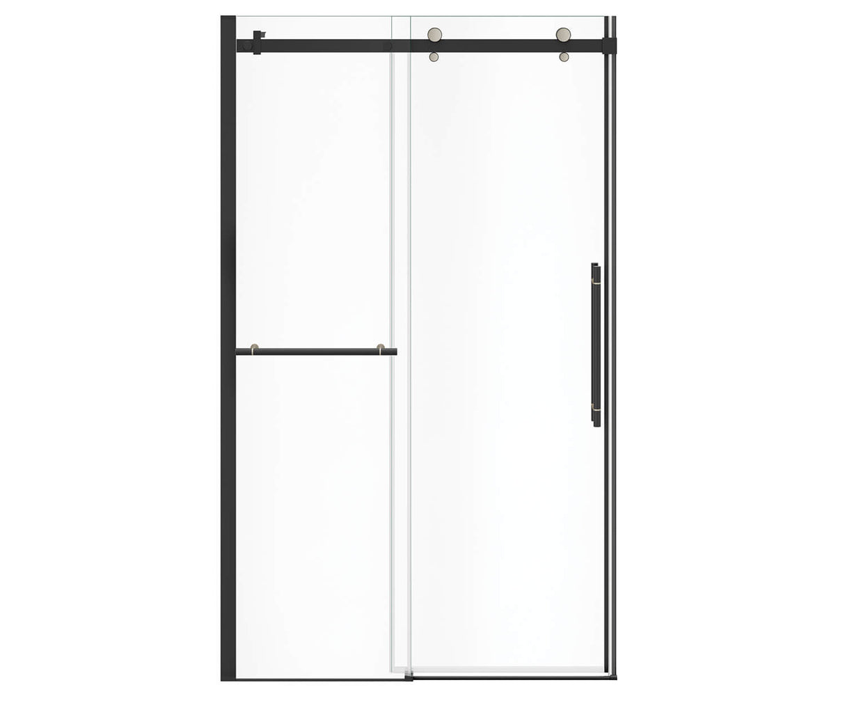 MAAX 138465-900-370-000 Vela 44 ½-47 x 78 ¾ in. 8mm Sliding Shower Door with Towel Bar for Alcove Installation with Clear glass in Matte Black and Brushed Nickel