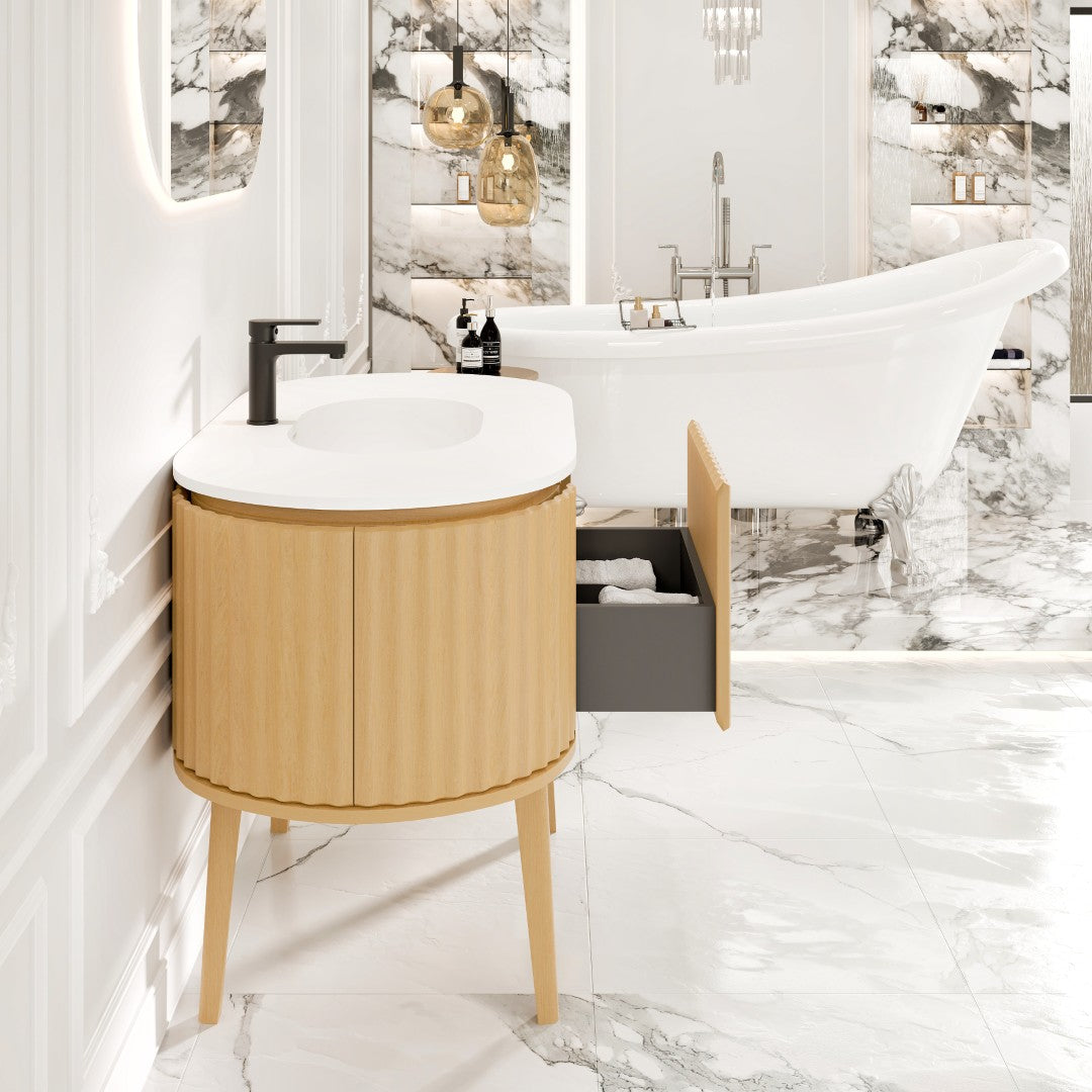 Haven 39 in. Natural Oak Single Sink Bath Vanity with Solid Surface Top and Integrated Sink