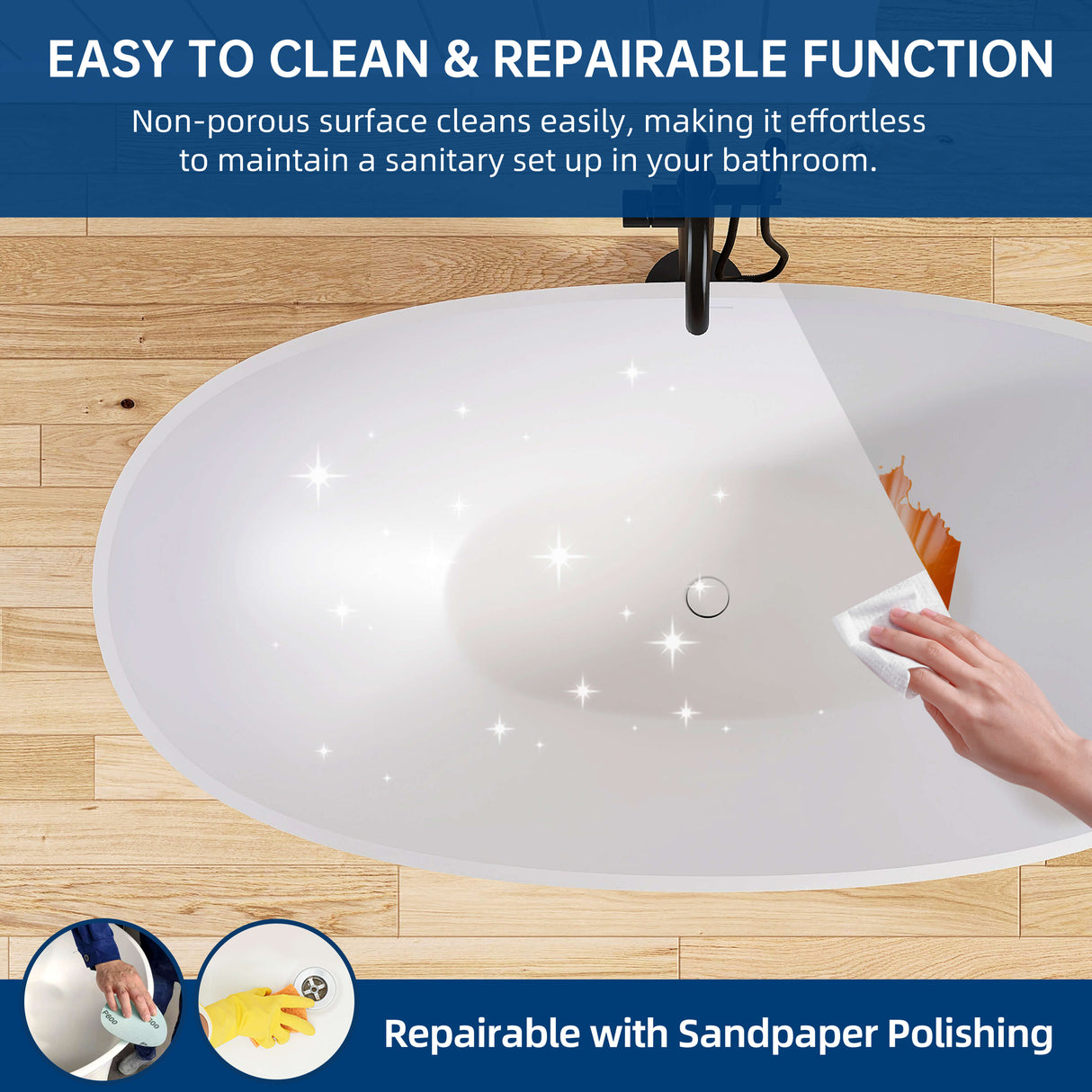 New England Home Goods Fuji 61" Freestanding Tub in White - Stone Resin Solid Surface