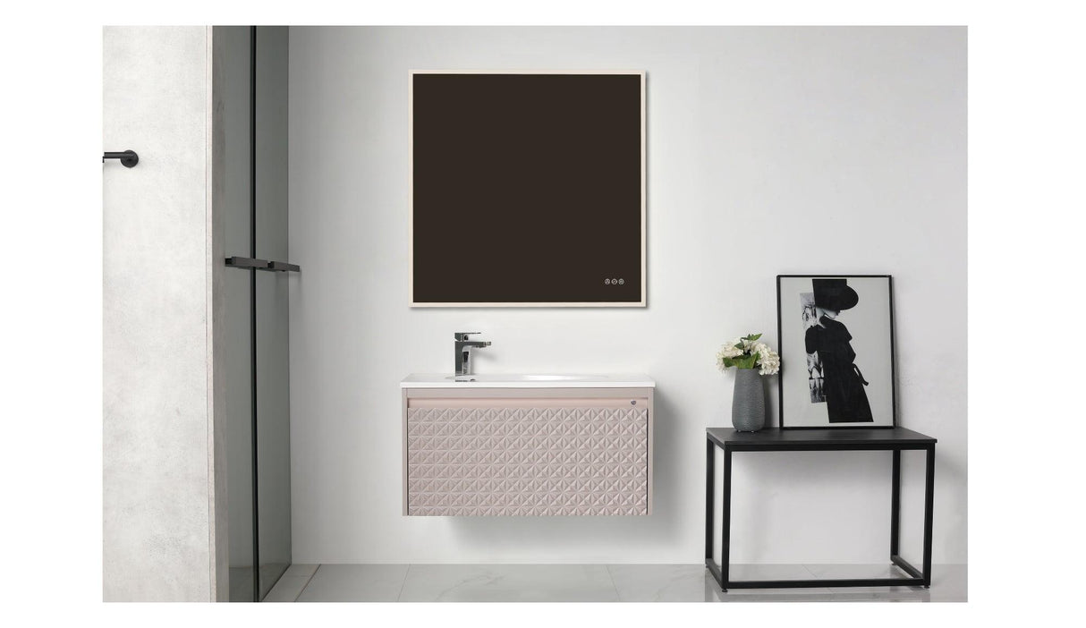 Blossom Thun 36″ Vanity with Droplet-Shaped Basin - LED Illuminated & 3D Diamond Pattern Design