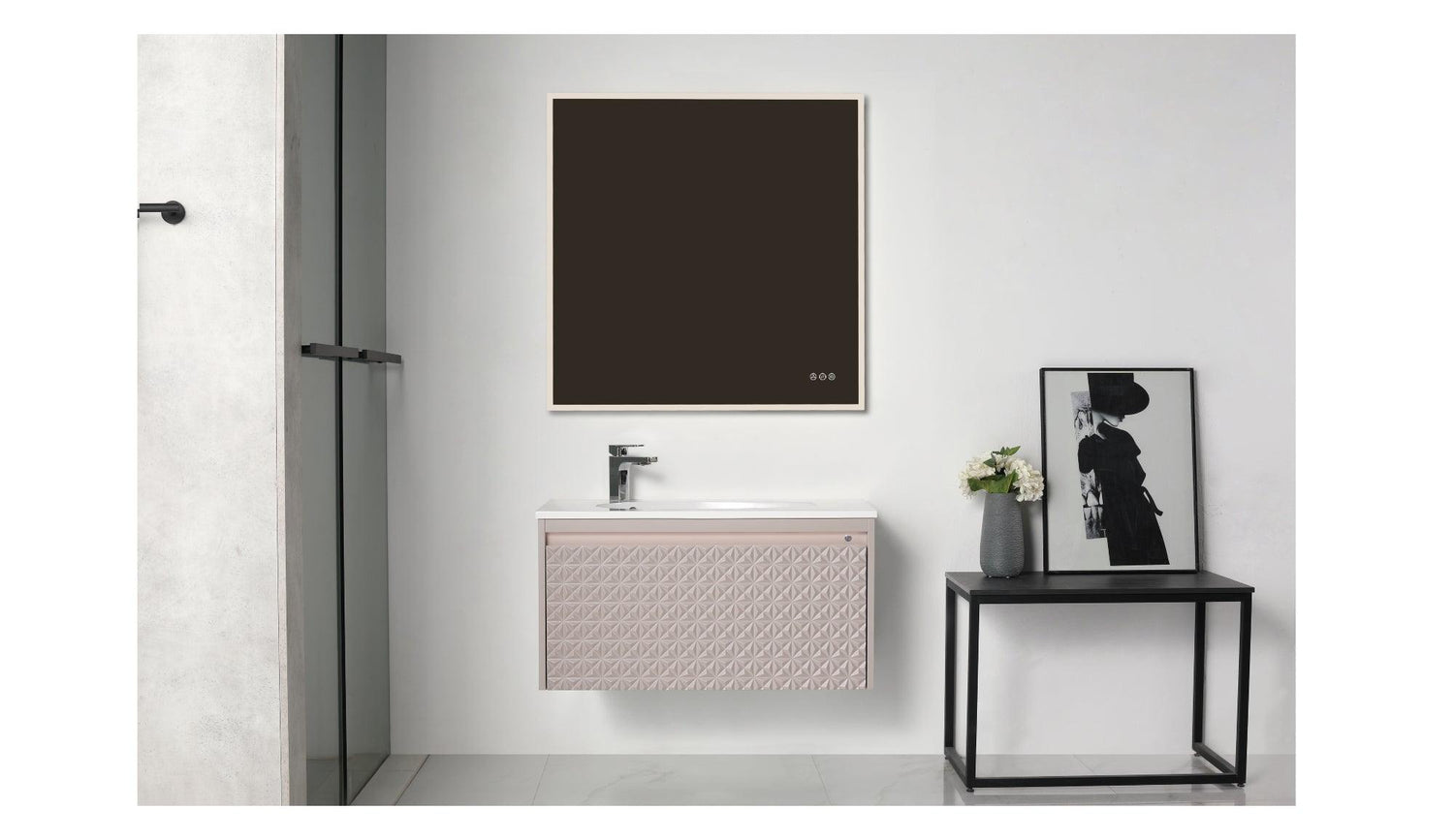 Blossom Thun 36″ Vanity with Droplet-Shaped Basin - LED Illuminated & 3D Diamond Pattern Design