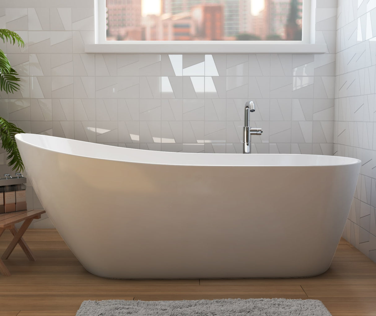 MAAX 107532-000-001-000 Soca 67 x 29 Acrylic Freestanding Slipper End Drain Bathtub in White