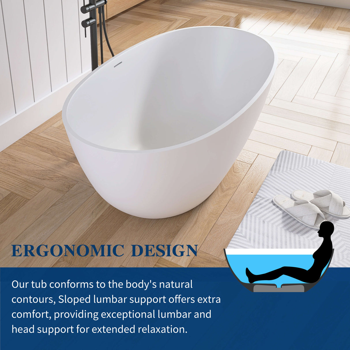 New England Home Goods Ipanema 55" Freestanding Tub in White - Stone Resin Solid Surface