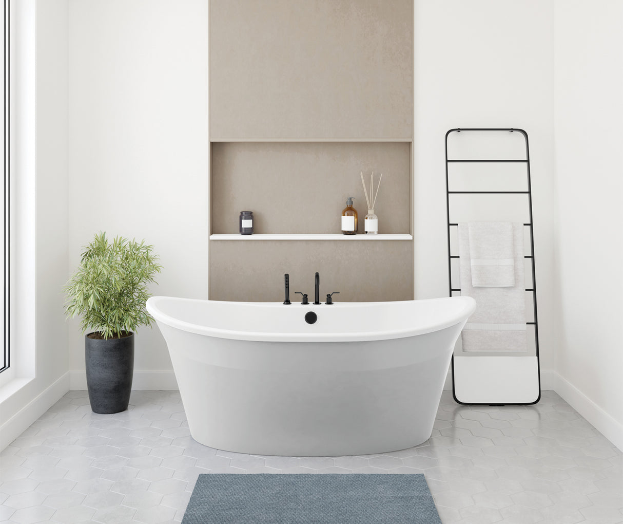 MAAX 106151-000-002-128 Orchestra 6636 AcrylX Freestanding Center Drain Bathtub in White with Sterling Silver Skirt