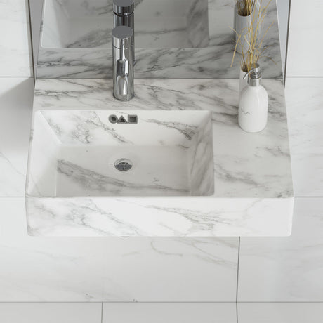 St. Tropez 24" Left Side Faucet Wall-Mount Bathroom Sink in White Marble