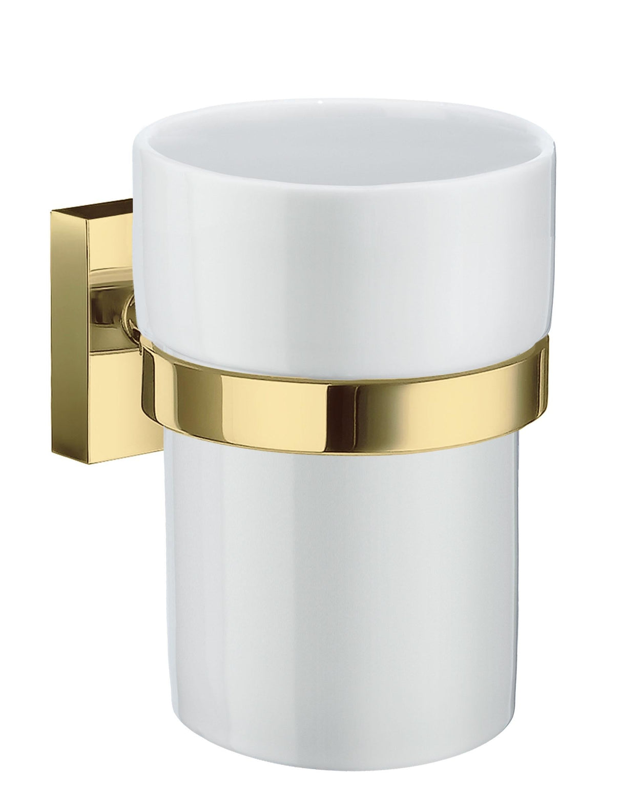 Smedbo House Holder with Porcelain Tumbler in Polished Brass