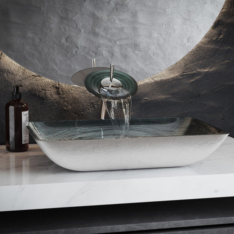 Cascade Rectangular Glass Vessel Sink with Faucet, Smoky Grey