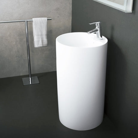 DAX Solid Surface Round Pedestal Freestanding Bathroom Basin, Matte White DAX-AB-1380