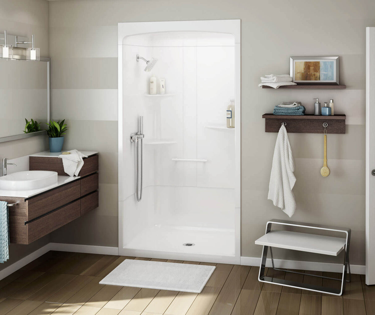 MAAX 107004-SL-000-001 ALLIA SHR-4834 Acrylic Alcove Center Drain Three-Piece Shower in White