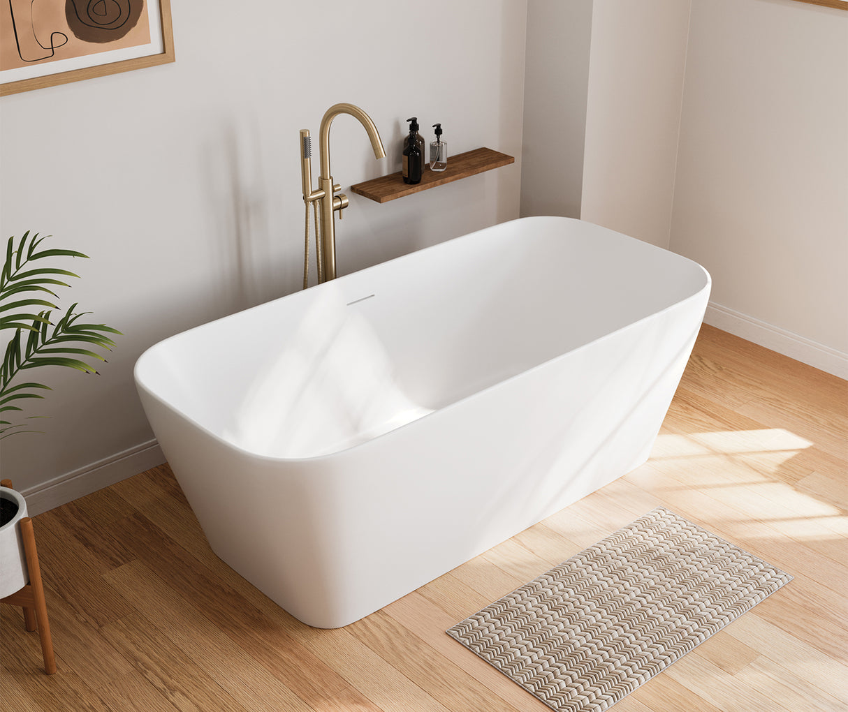 MAAX 107173-000-240-000 Renata 67 x 32 Acrylic Freestanding Center Drain Bathtub in Matte White with Matte White Skirt
