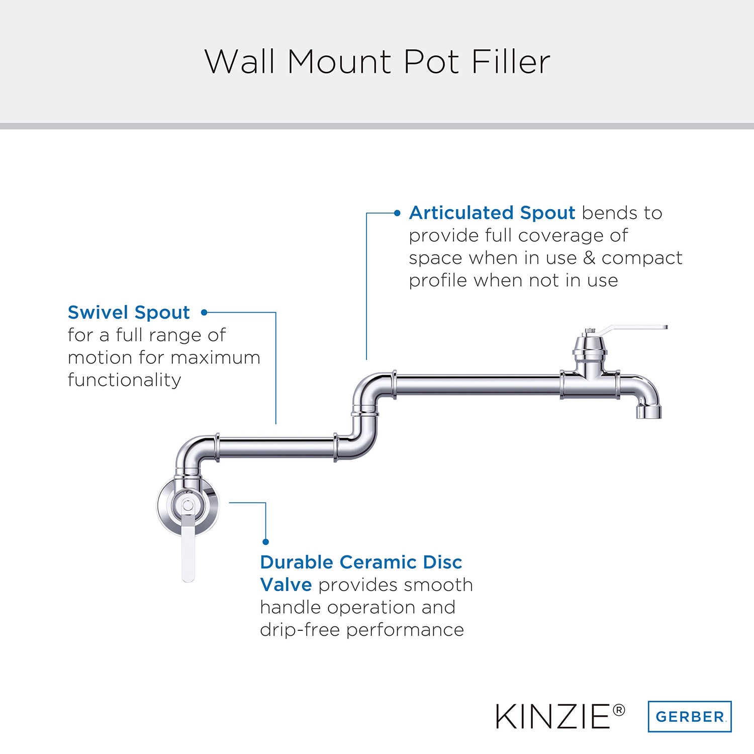 Gerber D205037BS Satin Black Kinzie Wall Mount Pot Filler