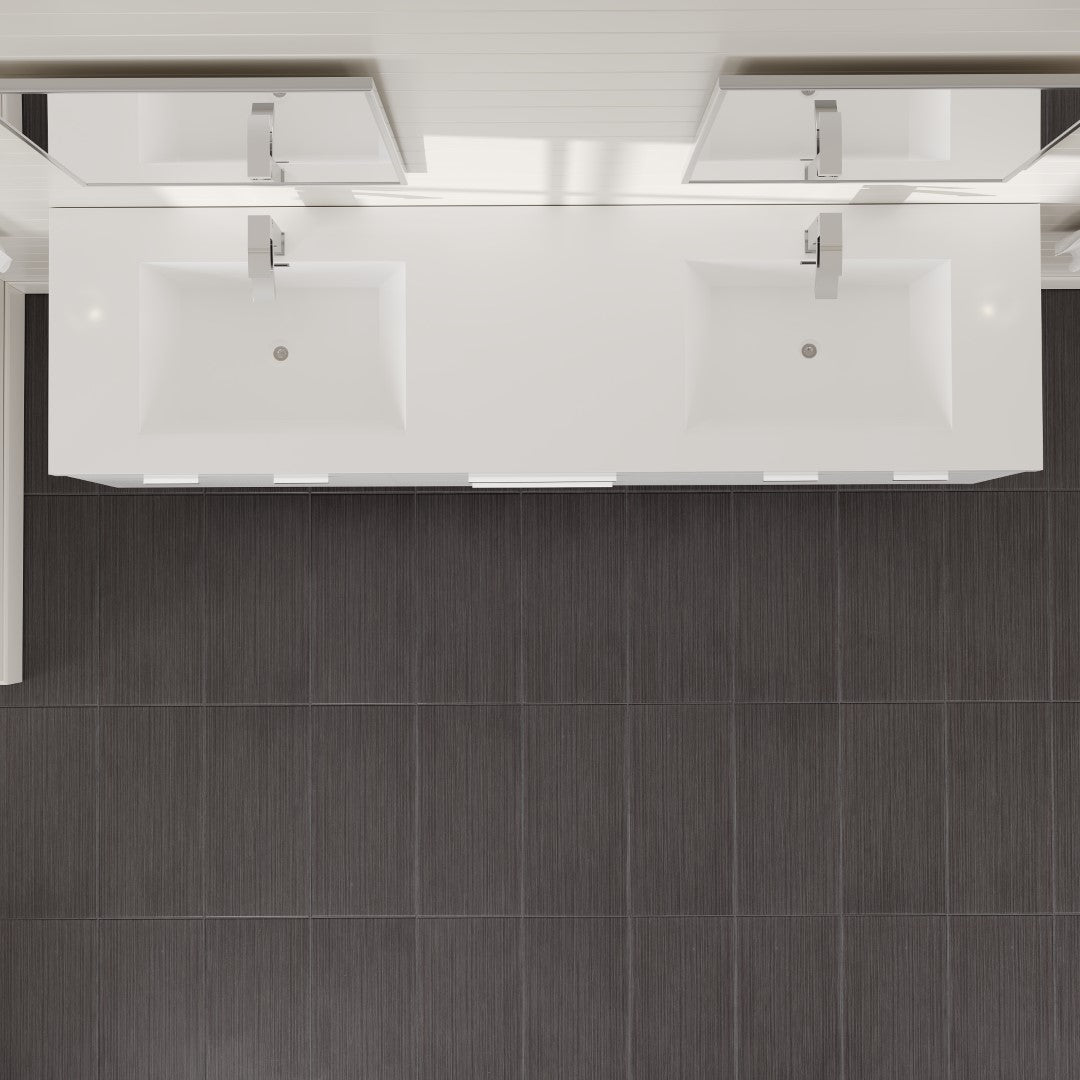 Lugano 72 in. White Wall Mount Double Sink Bath Vanity with Acrylic Top and Integrated Sinks