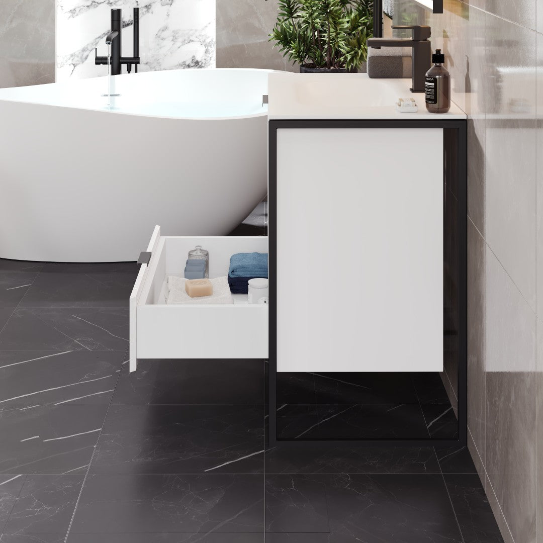 Onyx 34 in. White Wall Mount Single Sink Bath Vanity with Solid Surface Top and Integrated Sink