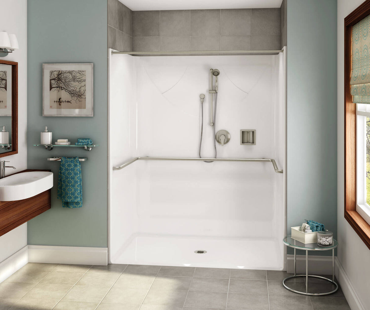 MAAX 106082-000-002-119 OPS-6036-RS ADA Compliant (without Seat) AcrylX Alcove Center Drain One-Piece Shower in White