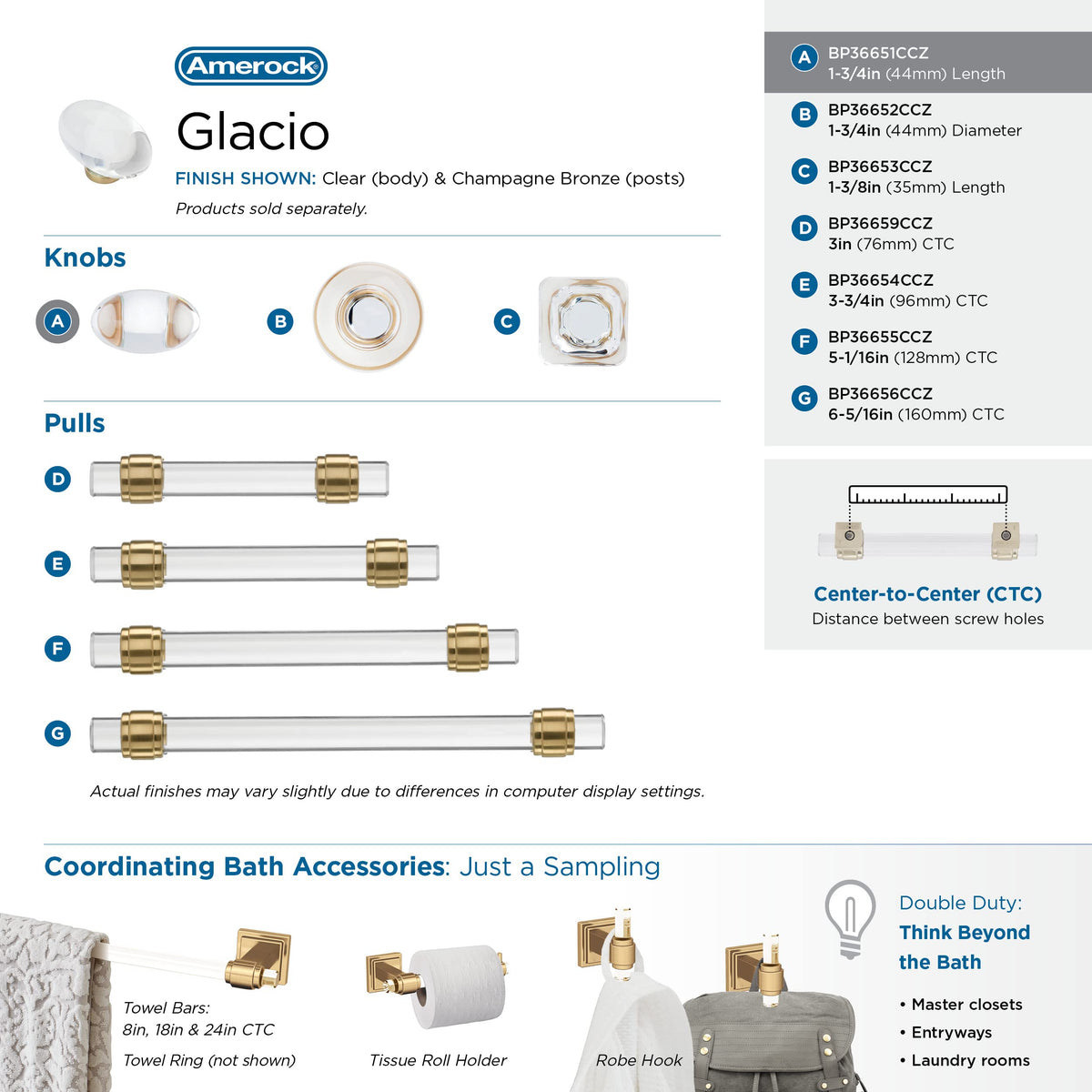 Amerock Cabinet Knob Clear/Champagne Bronze 1-3/4 inch (44 mm) Length Glacio 1 Pack Drawer Knob Cabinet Hardware