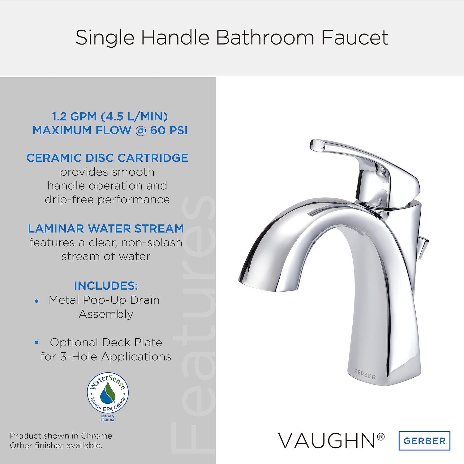 Gerber D225018BS Satin Black Vaughn Single Handle Lavatory Faucet
