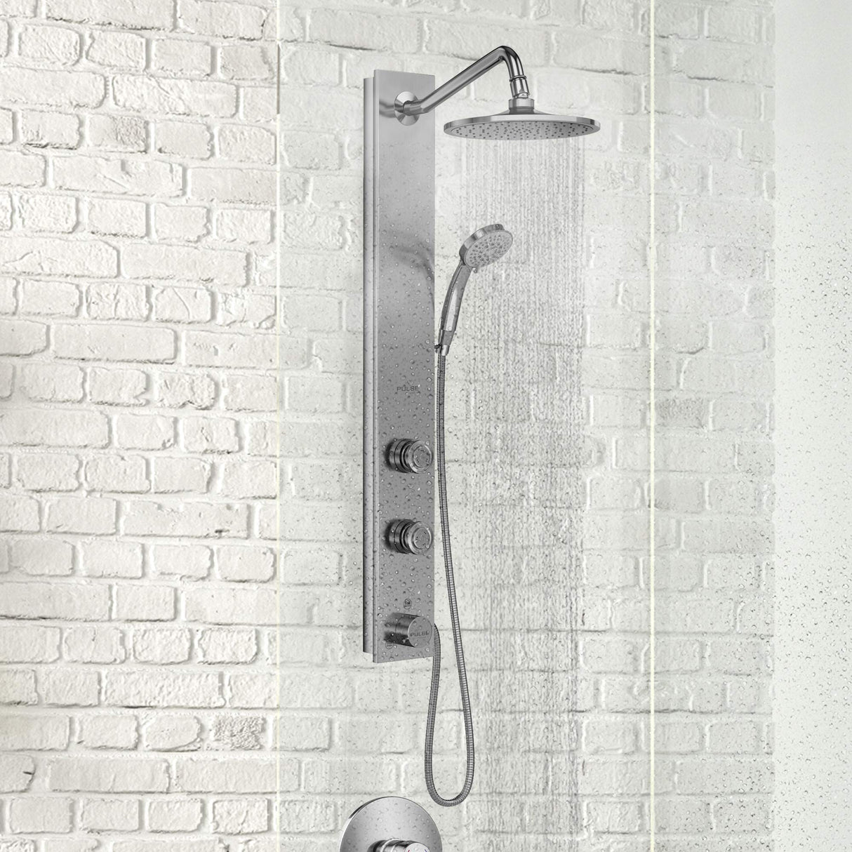 PULSE ShowerSpas 1021-SSB Aloha Shower System with 8" Rain Showerhead, 2 Pulsating Body Spray Jets and Hand Shower, Brushed Stainless Steel with Chrome Fixtures