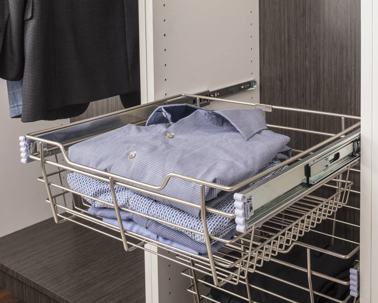 Hardware Resources POB1-142317SN Satin Nickel Closet Pullout Basket with Slides 14"D x 23"W x 17"H