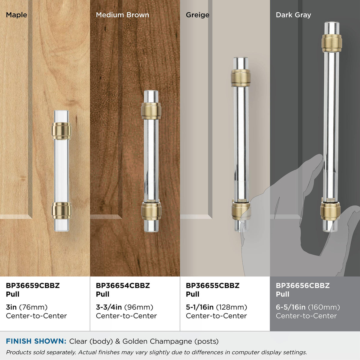 Amerock Cabinet Pull Clear/Golden Champagne 6-5/16 inch (160 mm) Center to Center Glacio 1 Pack Drawer Pull Drawer Handle Cabinet Hardware