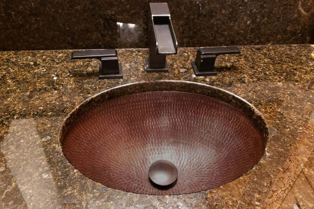 Premier Copper Products LO17FDB 17-Inch Oval Under Mount Hammered Copper Sink, Oil Rubbed Bronze