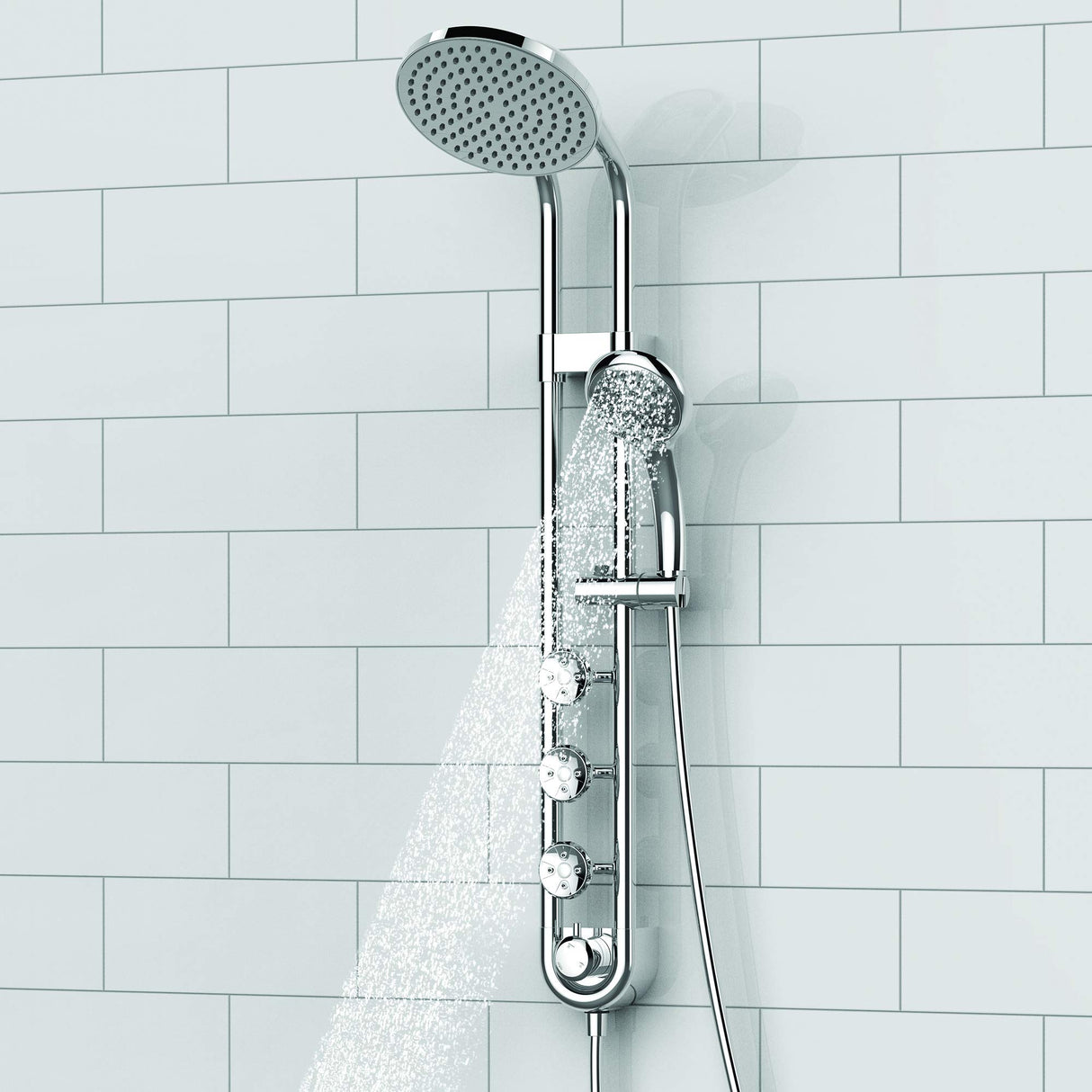 PULSE ShowerSpas 1058-CH Saturn Shower System with 8" Rain Showerhead, 3 Body Sprays, 5 Function Hand Shower, Polished Chrome